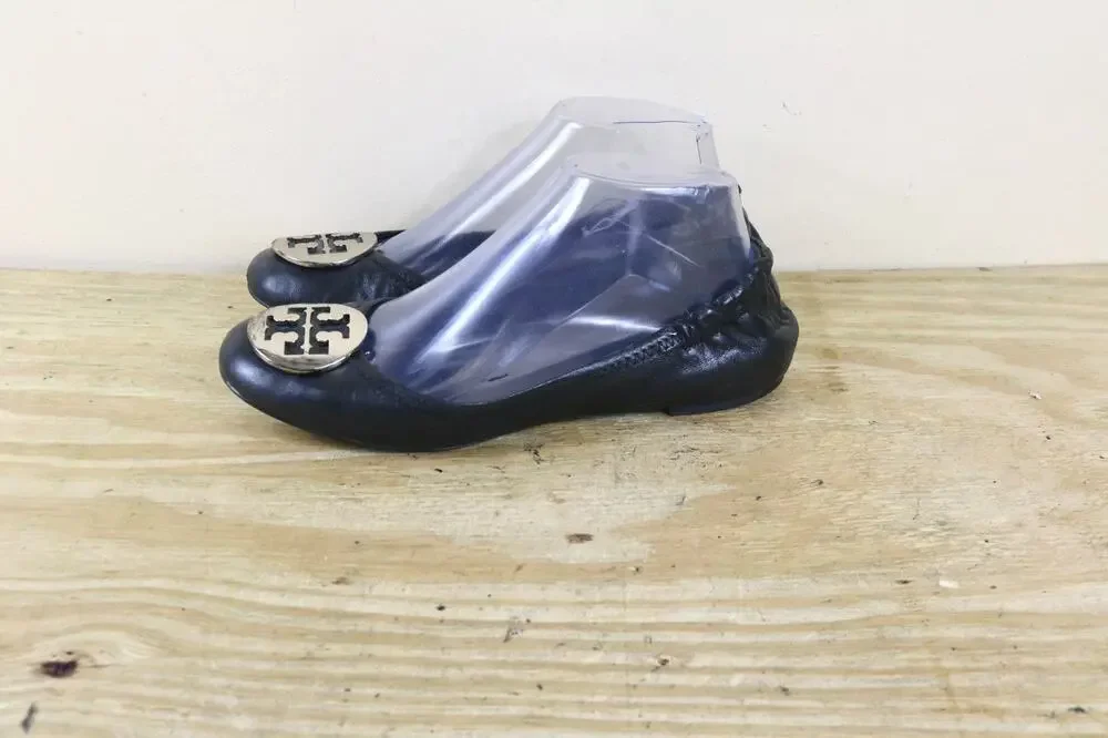 Tory Burch Shoes Women 7 Black Leather Gold Logo Reva Ballet Flats